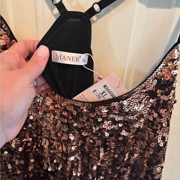 Amazon Gold and Brown Sequin Fitted Camisole - Picture 4 of 5